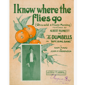 Cover of vintage publication with man in top hat by oranges and title with credits
